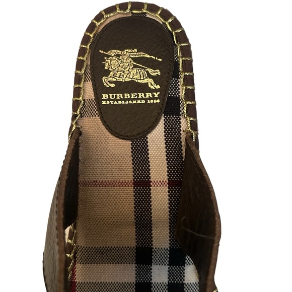 AUTHENTIC Burberry Leather Nova Checkered Plaid Wedges Heels Espadrilles - Picture 8 of 9